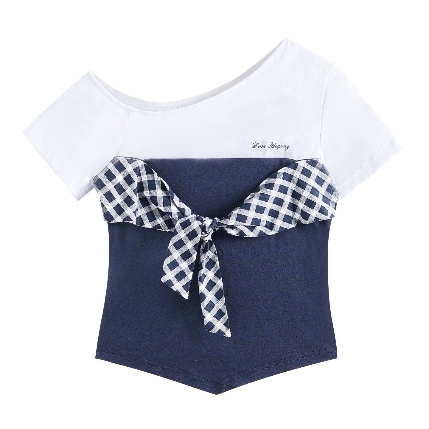 AsGony ASG25207&amp;ASG25208 Grid tied slim fit top+sports pants (2color)