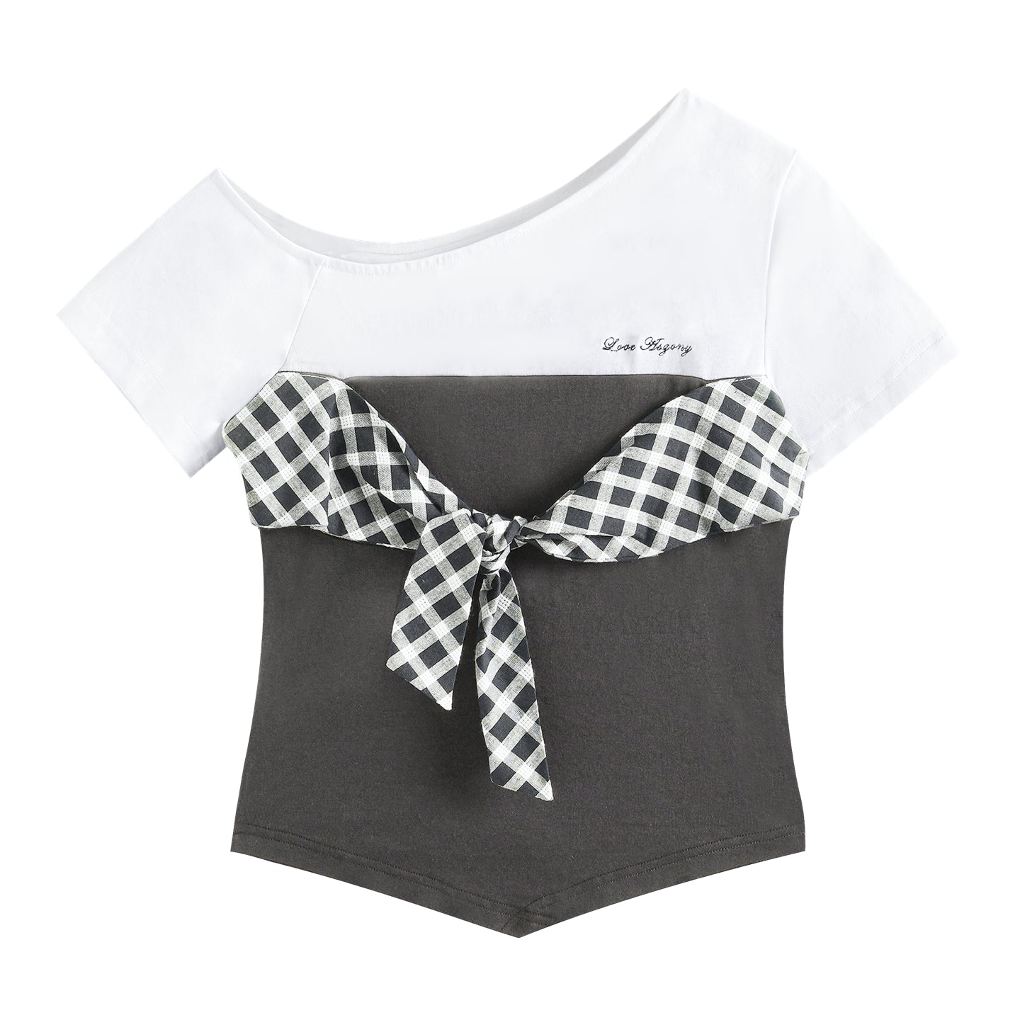 AsGony ASG25207&amp;ASG25208 Grid tied slim fit top+sports pants (2color)