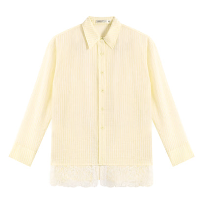 AsGony ASG25217 Striped lace patchwork long sleeved sunscreen shirt