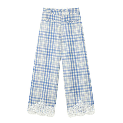 AsGony ASG25283 Plaid patchwork lace casual pants (2color)
