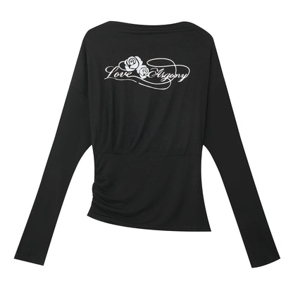 AsGony ASG25286&amp;ASG25287 Printed slim fit pleated long sleeved T-shirt + pants