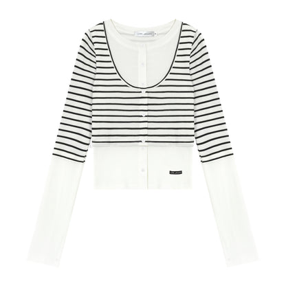 AsGony ASG25289 Fake two piece contrasting long sleeved tops
