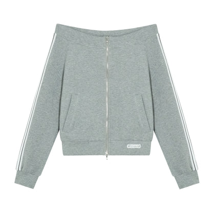 AsGony ASG25305&amp;ASG25306 Color blocking off shoulder hoodie + sweatpants