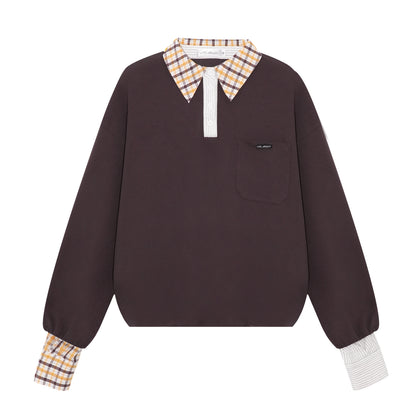 AsGony ASG25307&amp;ASG25308 Checkered shirt patchwork hoodie + skirt set