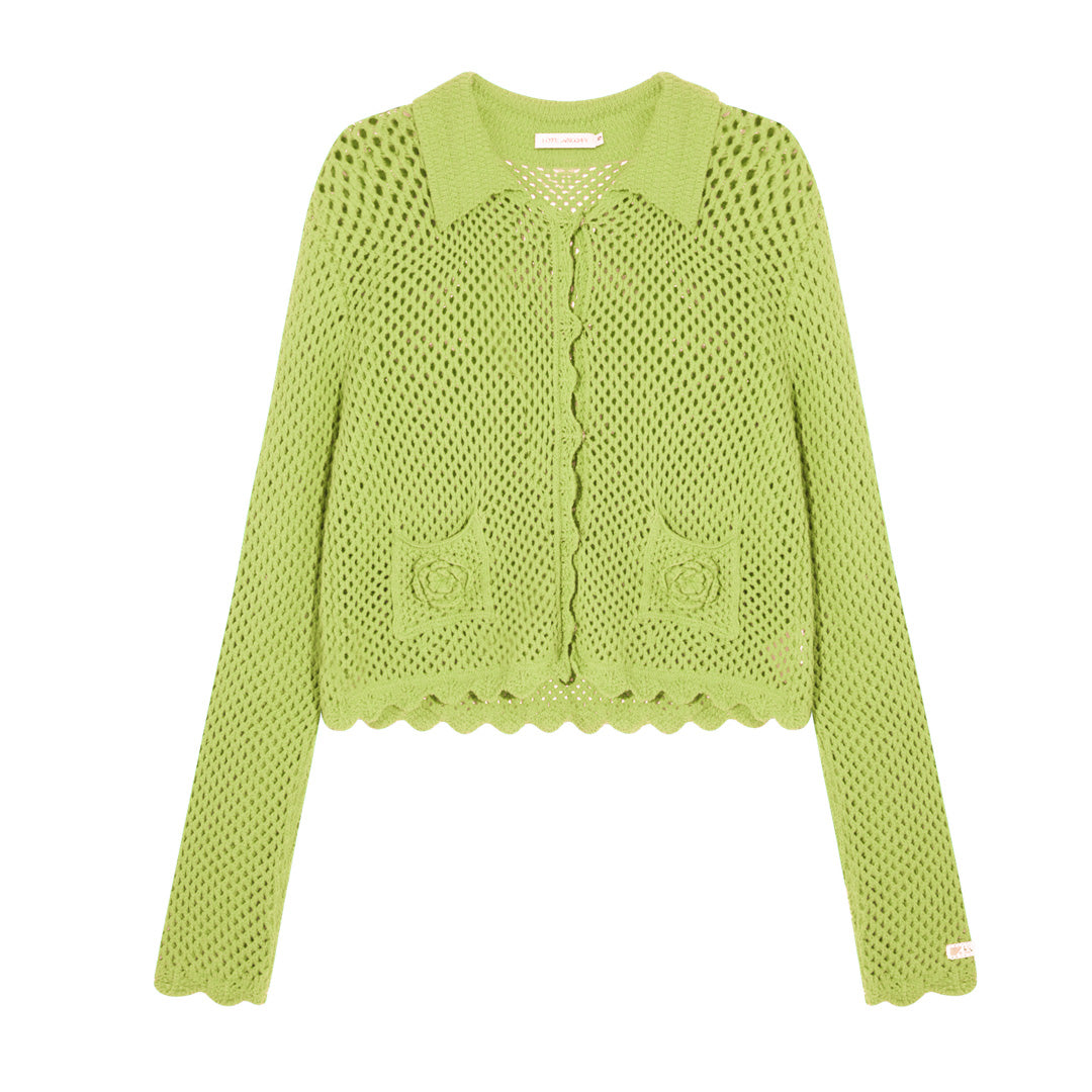 AsGony ASG25322 Hollow flower crochet cardigan
