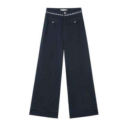 AsGony ASG25323 Cross stitch collision flower straight leg jeans
