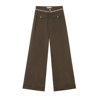 AsGony ASG25323 Cross stitch collision flower straight leg jeans