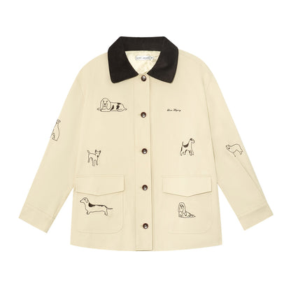 AsGony ASG25328 Puppy embroidered patchwork windbreaker jacket