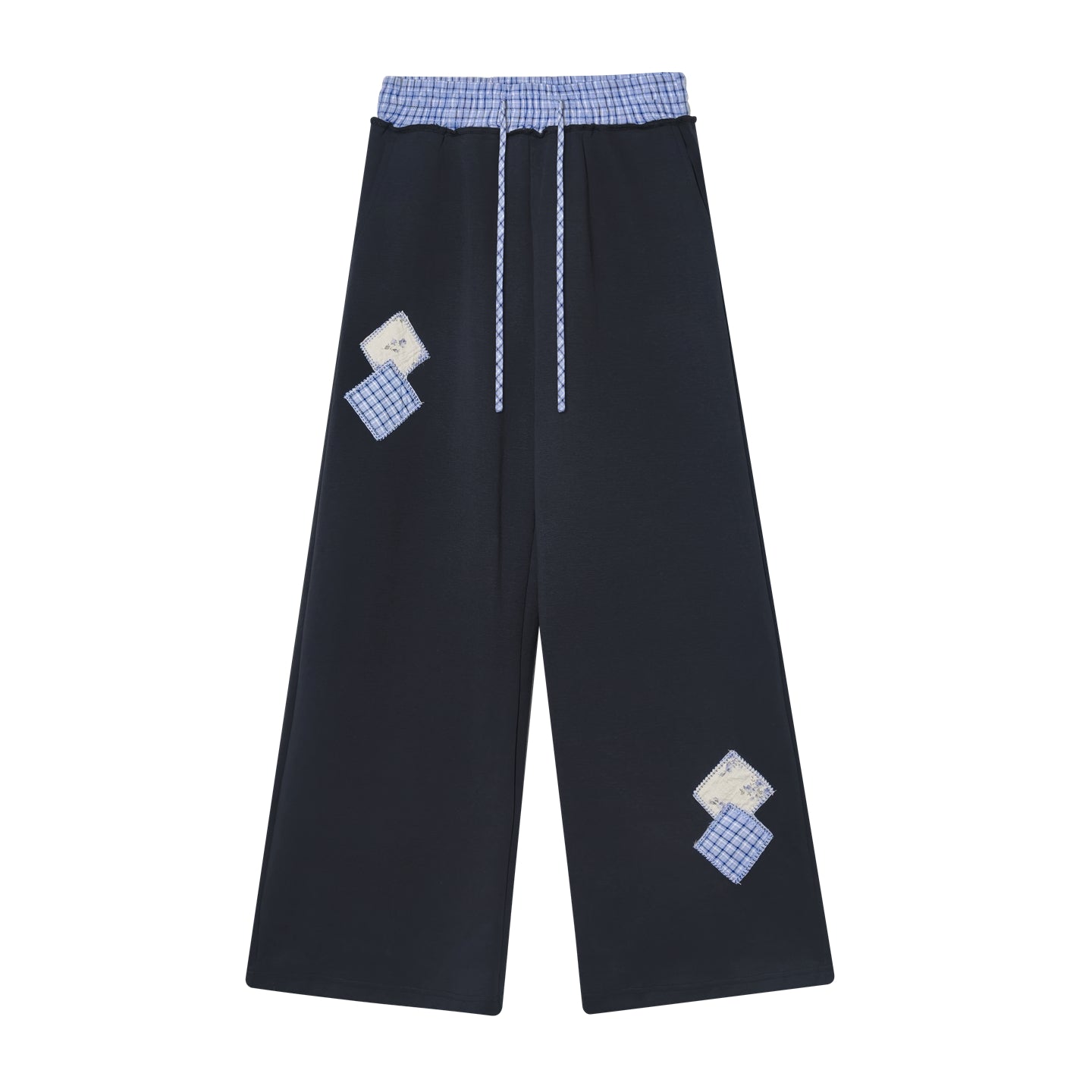 AsGony ASG25351&amp;ASG25352 Grid patchwork applique zip-up hoodie + pants set