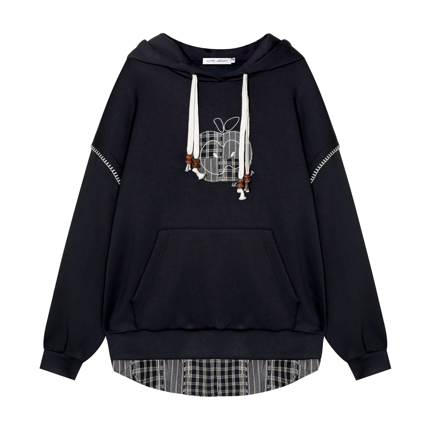 AsGony ASG25369 Apple sticker embroidered fake two hooded hoodies