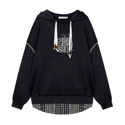 AsGony ASG25369 Apple sticker embroidered fake two hooded hoodies