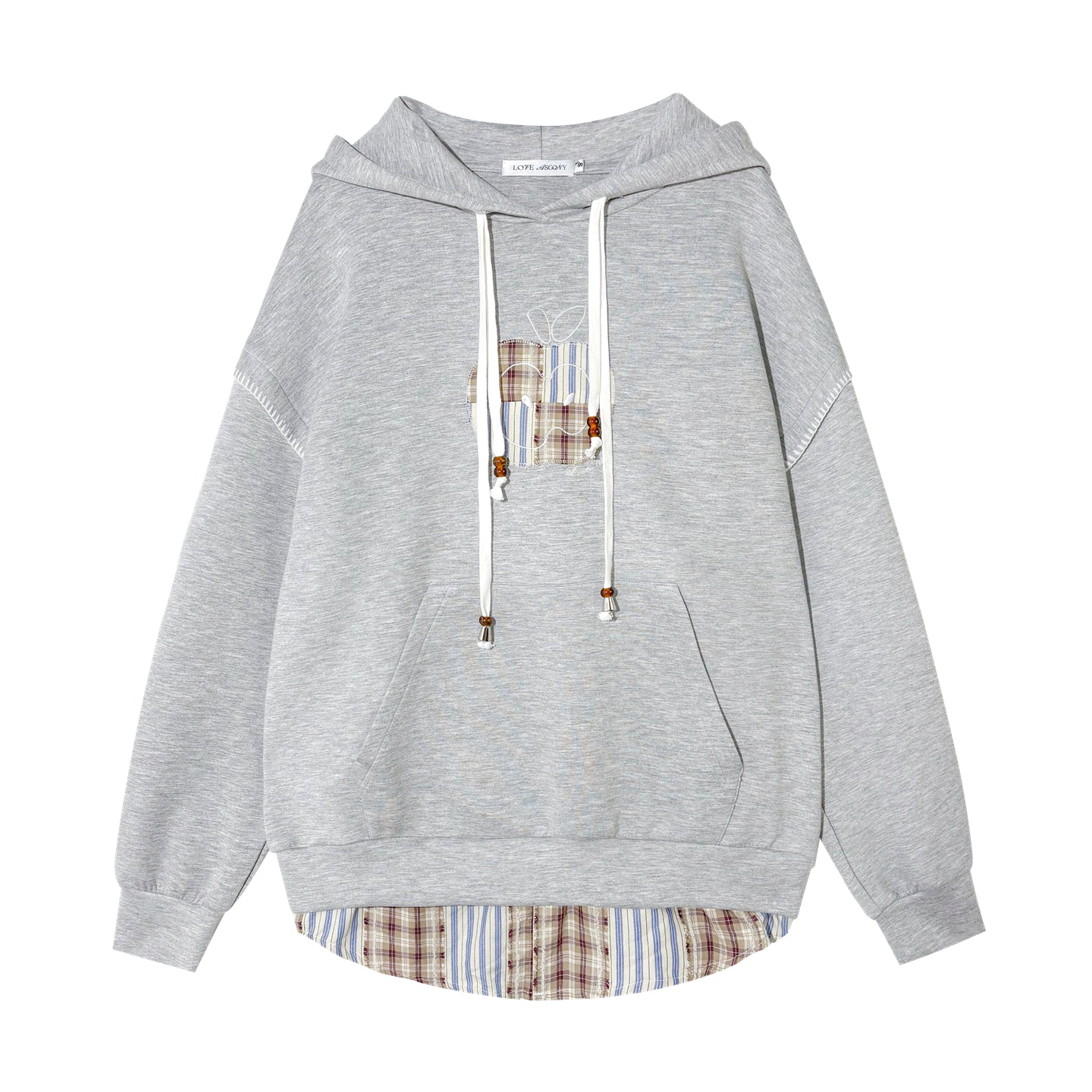 AsGony ASG25369 Apple sticker embroidered fake two hooded hoodies