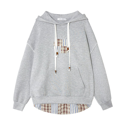 AsGony ASG25369 Apple sticker embroidered fake two hooded hoodies
