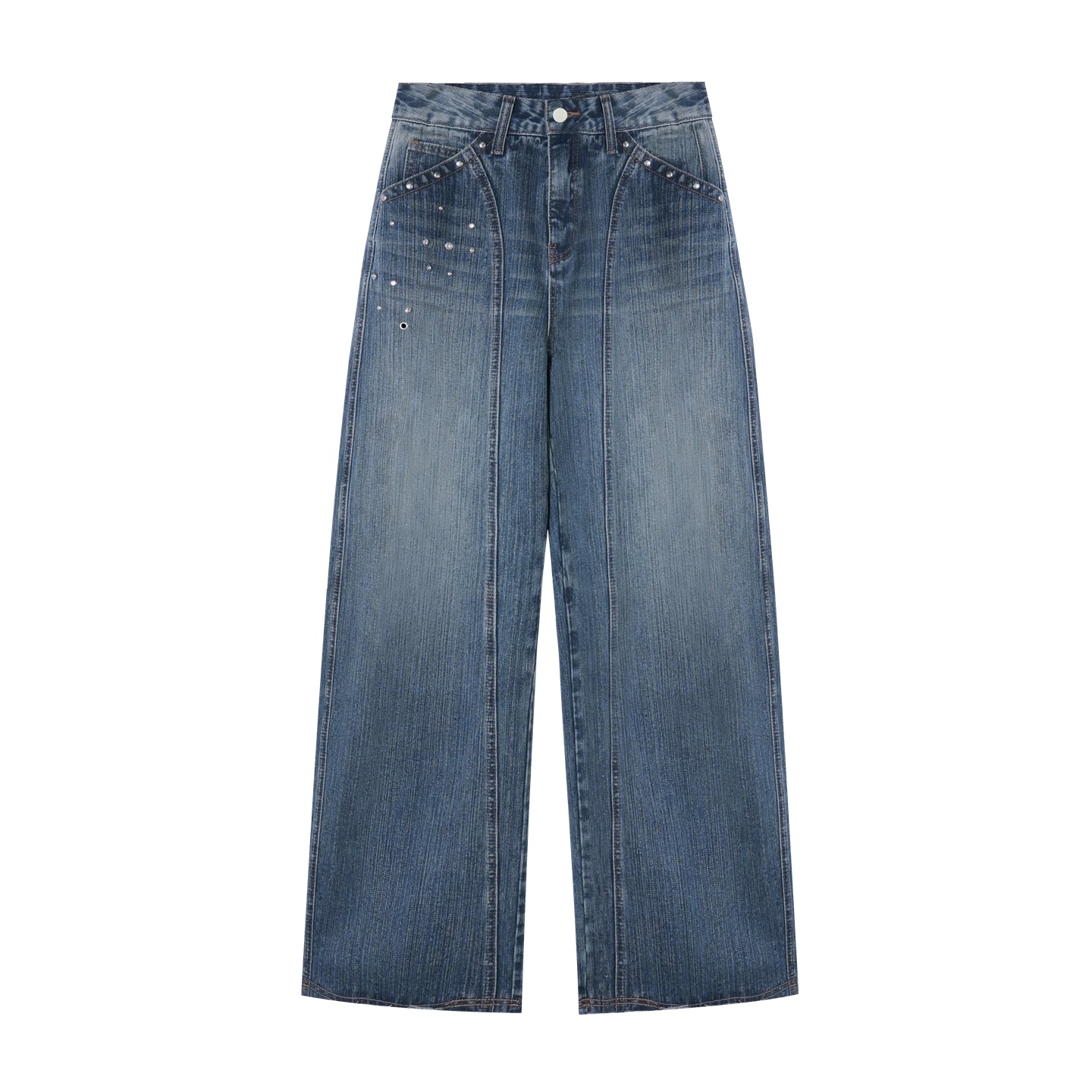 AsGony ASG25376 Rivet washed curved knife jeans