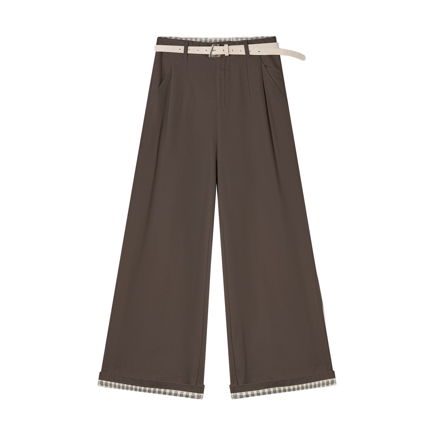 AsGony ASG25377 Checkered hem flared waistband loose pants