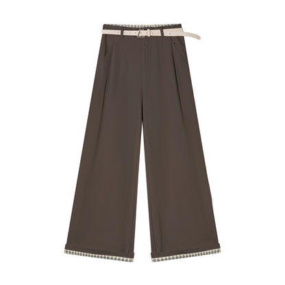 AsGony ASG25377 Checkered hem flared waistband loose pants