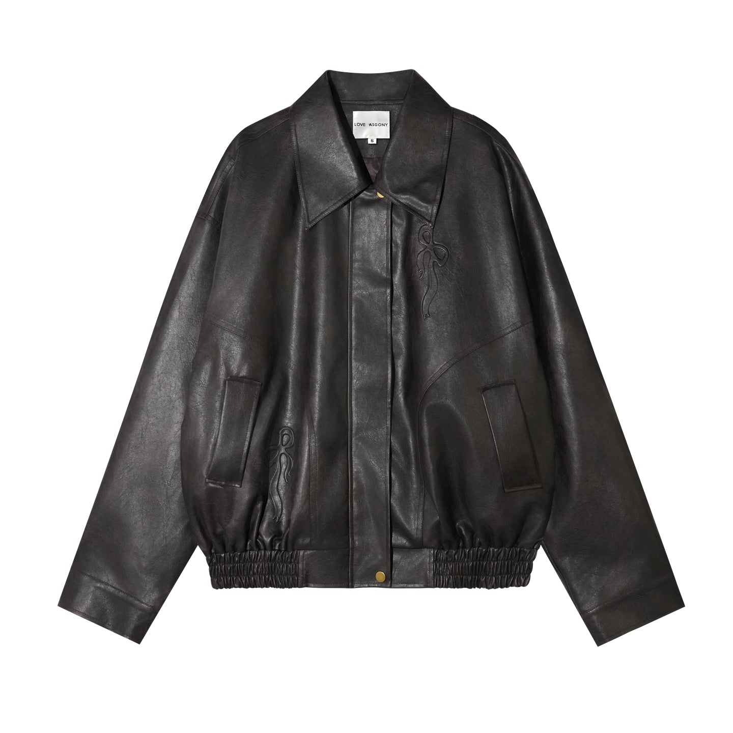 AsGony ASG25389 Bow collar loose jacket leather jacket
