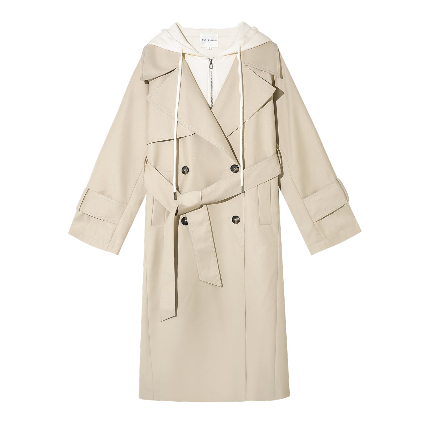 AsGony ASG25390 Fake two piece patchwork long windbreaker