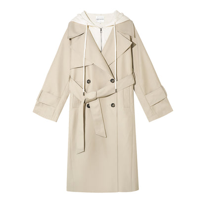AsGony ASG25390 Fake two piece patchwork long windbreaker
