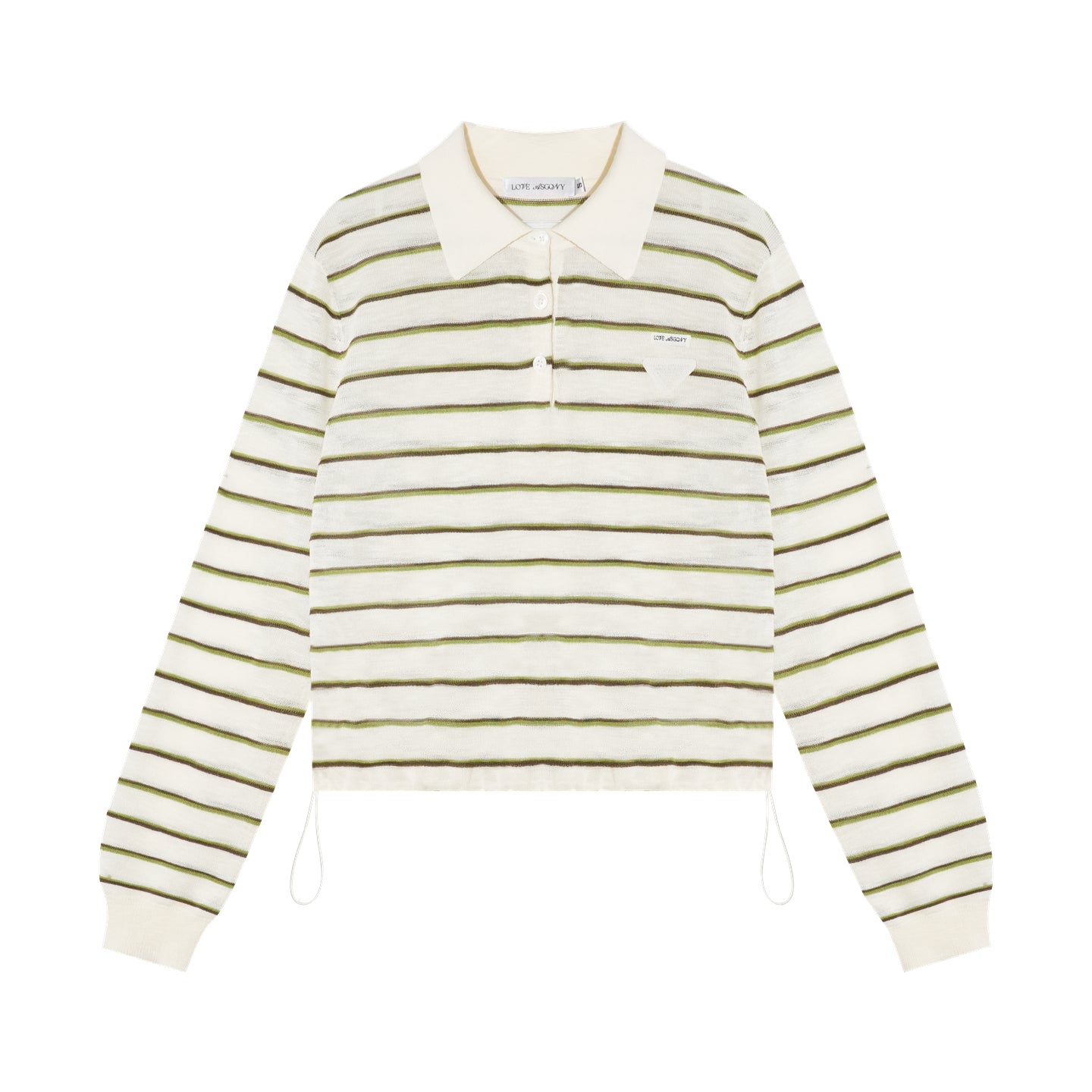 AsGony ASG25391 Striped lapel hem drawstring polo knit base top
