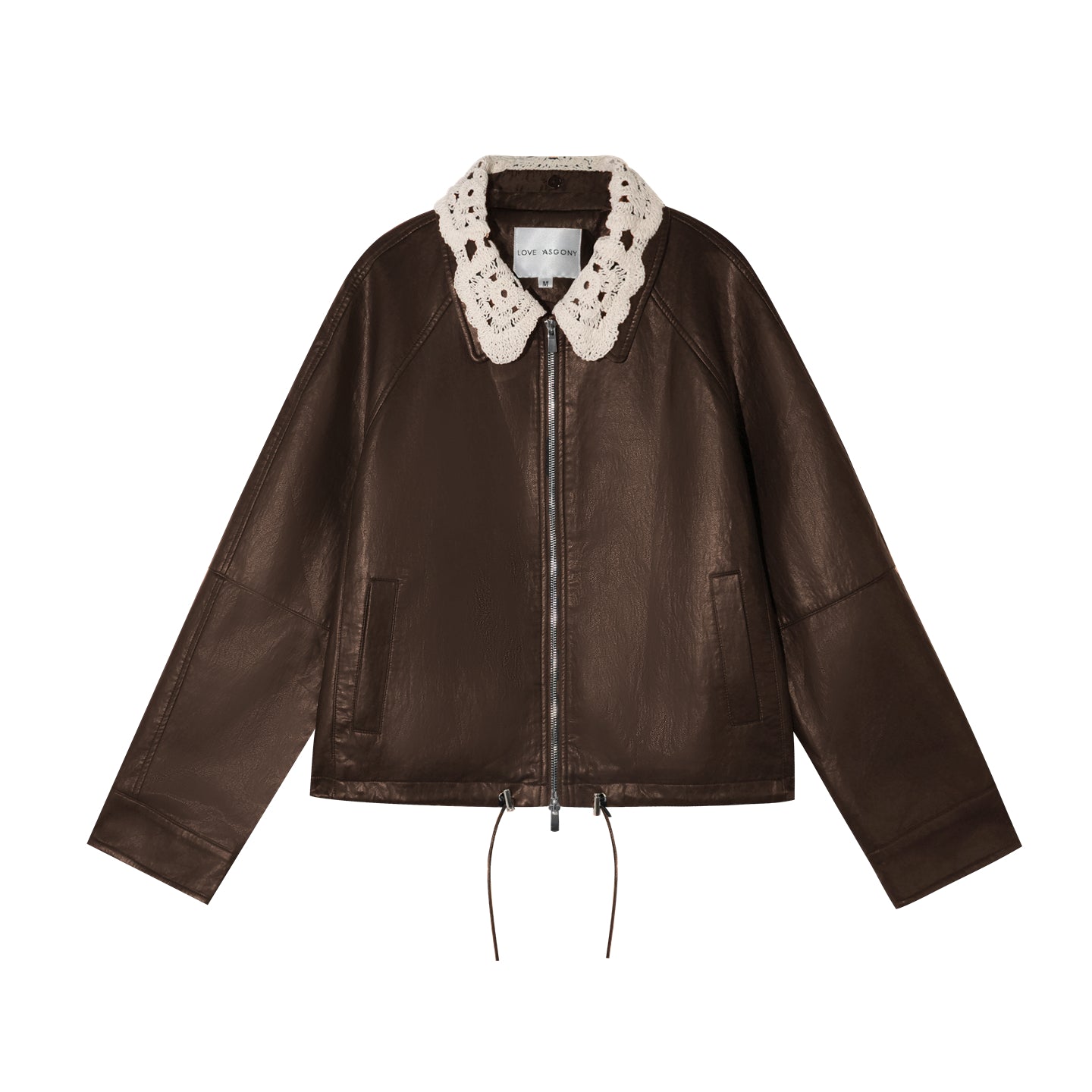 AsGony ASG25392 Detachable hand hook collar zipper leather jacket