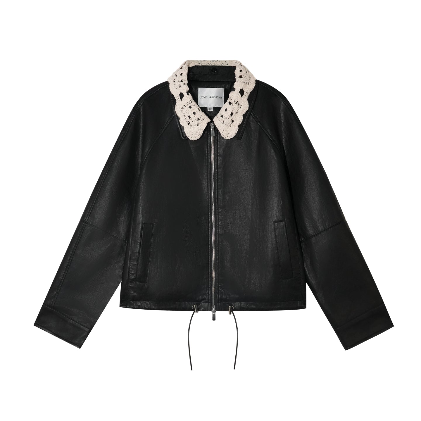 AsGony ASG25392 Detachable hand hook collar zipper leather jacket