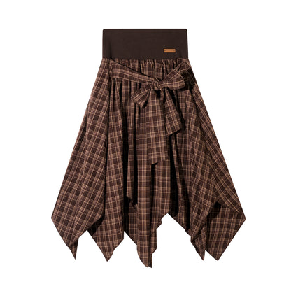 AsGony ASG25397 Irregular hem plaid skirt