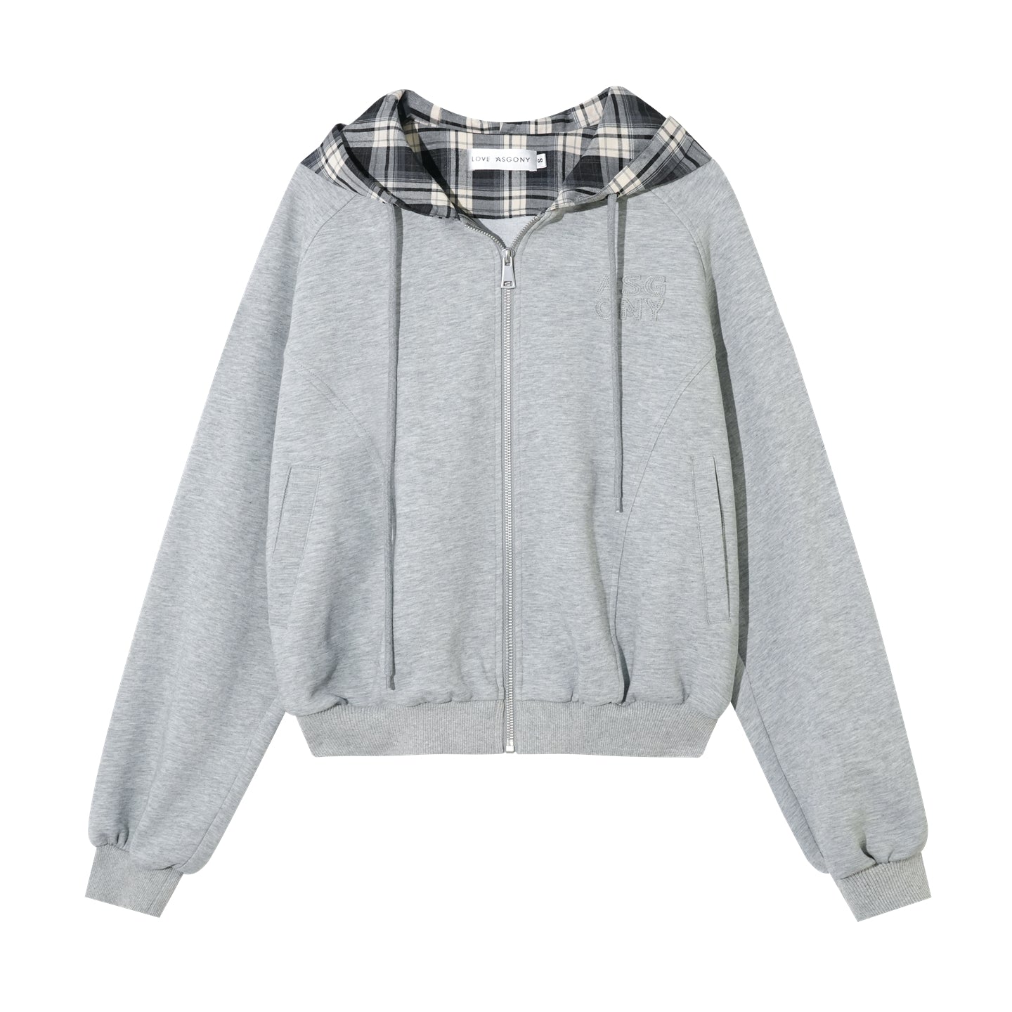 AsGony ASG25403&amp;ASG25404 Plaid patch embroidered hoodie + pants