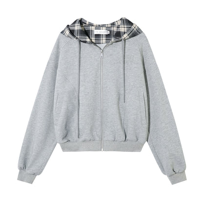 AsGony ASG25403&amp;ASG25404 Plaid patch embroidered hoodie + pants