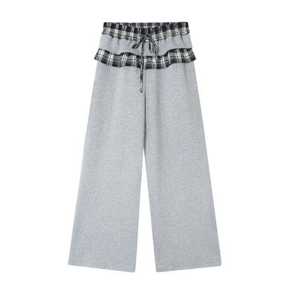 AsGony ASG25403&amp;ASG25404 Plaid patch embroidered hoodie + pants