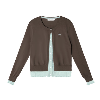 AsGony ASG25409 Contrasting color split knit cardigan