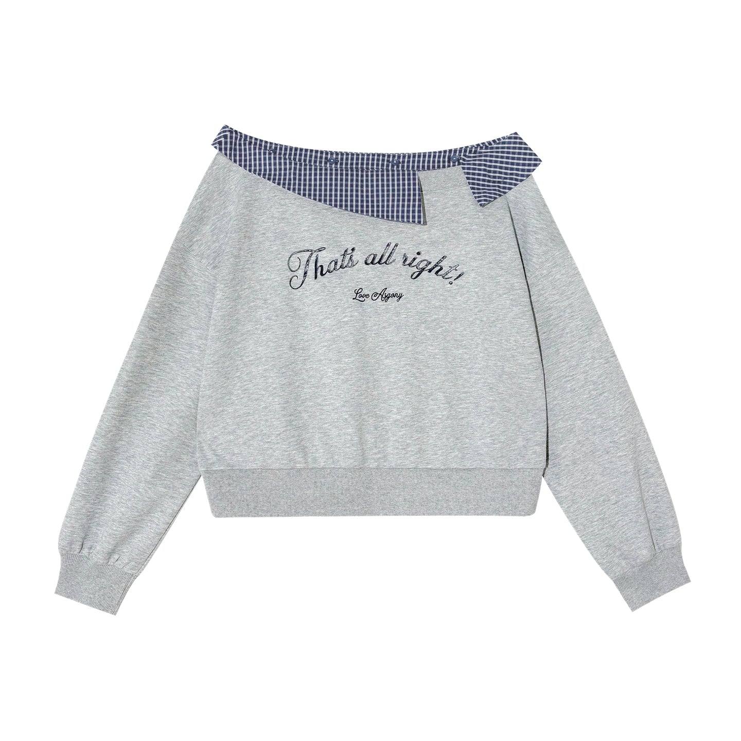 AsGony ASG25422 Off shoulder slanted shoulder patchwork printed embroidered hoodie