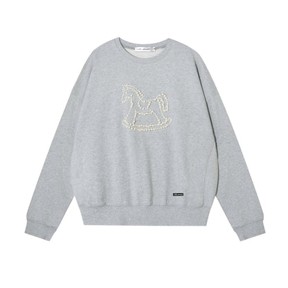 AsGony ASG25438 Knitted nail animal pattern round neck hoodie