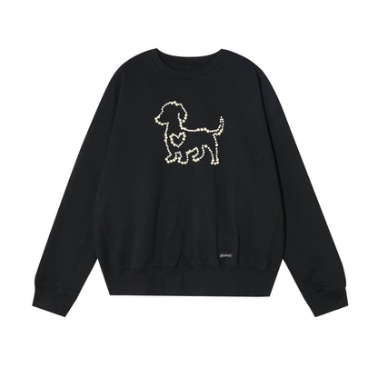 AsGony ASG25438 Knitted nail animal pattern round neck hoodie