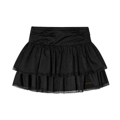 AsGony ASG25440 Suede pleated lace puffy skirt