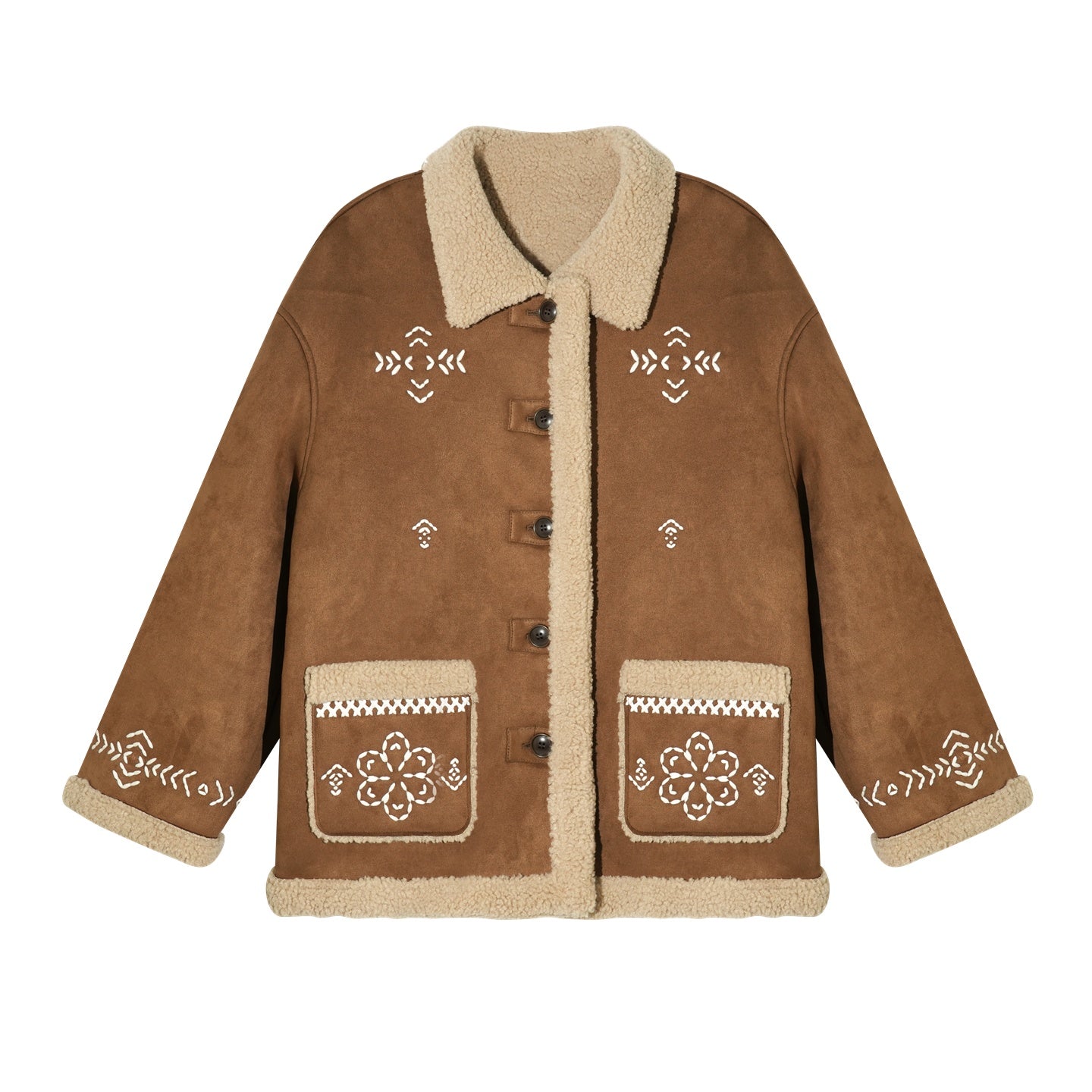 AsGony ASG25457 Embroidered fur lamb coat