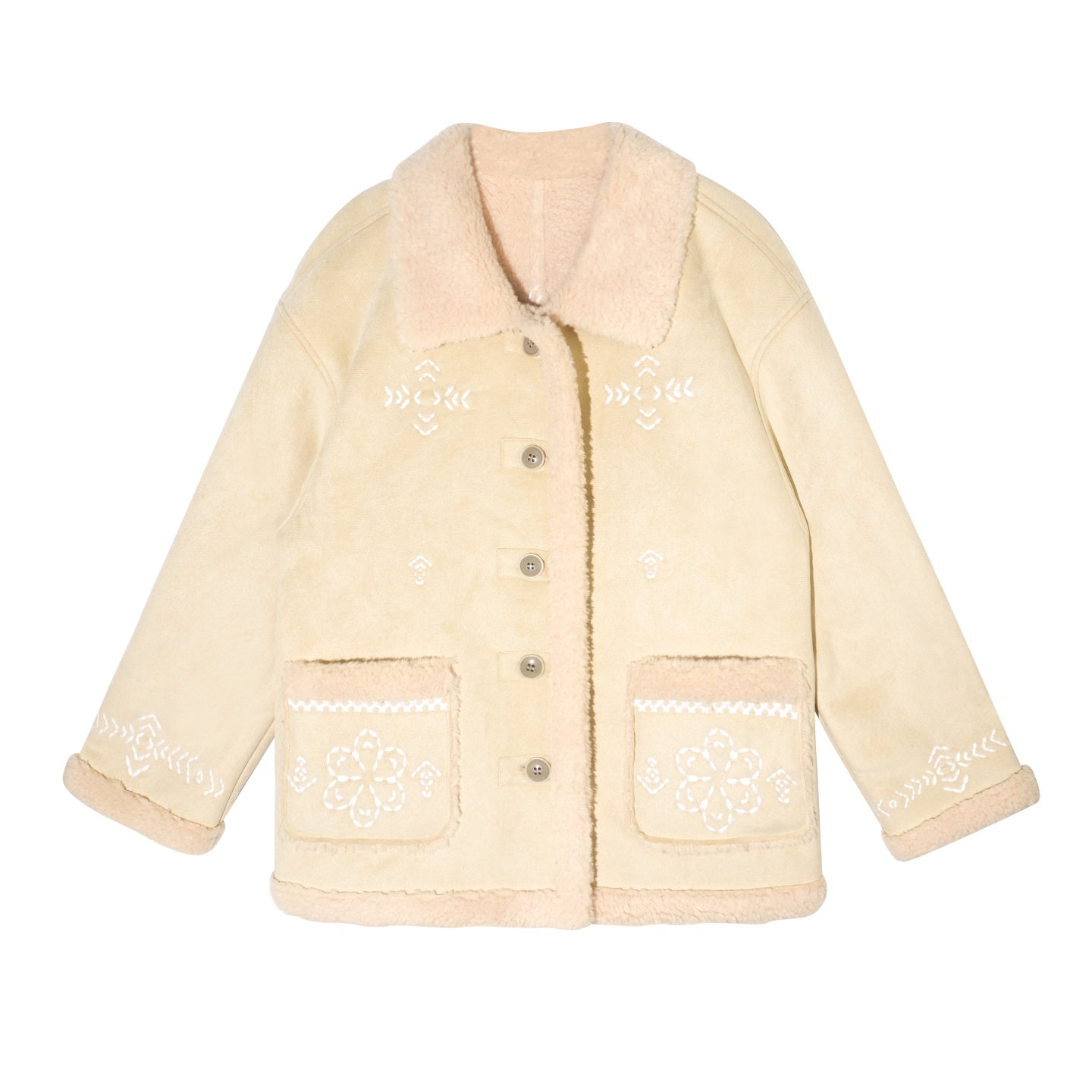 AsGony ASG25457 Particle plush suede single breasted embroidered jacket