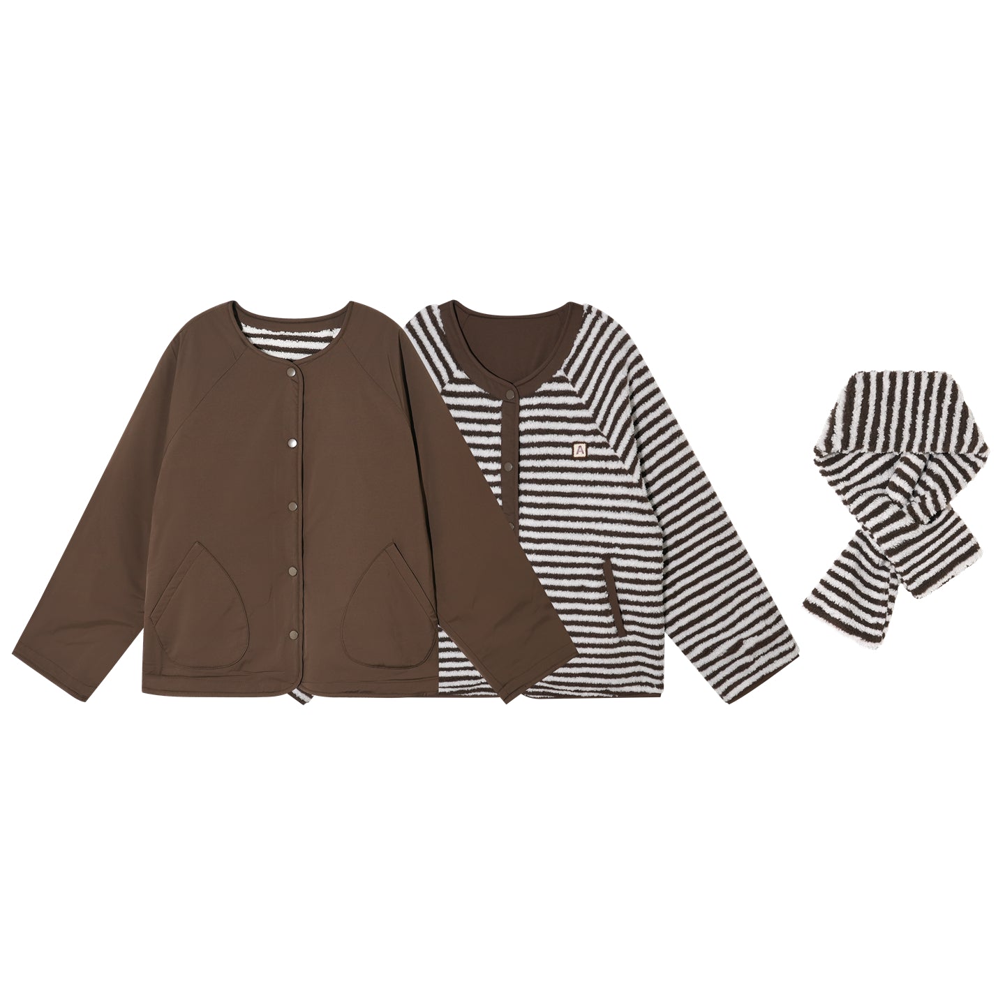 AsGony ASG25458 Double sided striped scarf lamb wool jacket