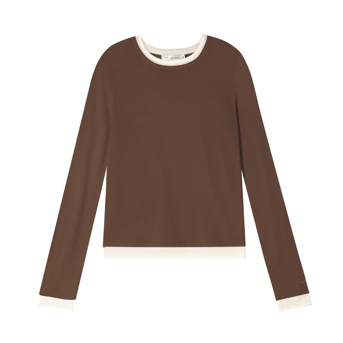 AsGony ASG25465 Fake two wool and cashmere spliced round neck base T-shirt