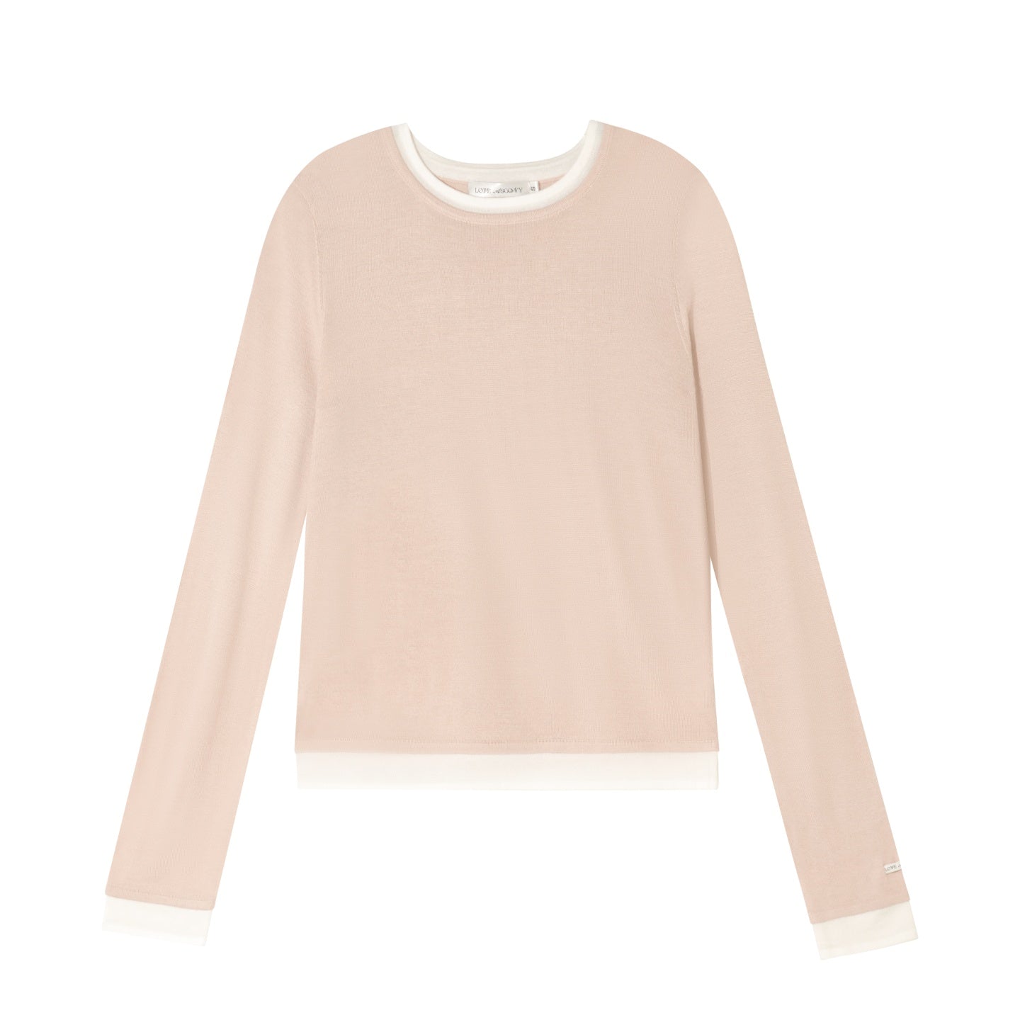 AsGony ASG25465 Fake two wool and cashmere spliced round neck base T-shirt