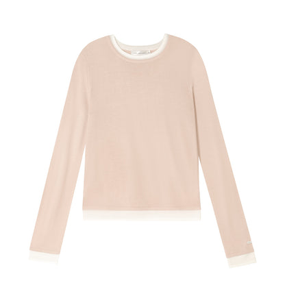 AsGony ASG25465 Fake two wool and cashmere spliced round neck base T-shirt