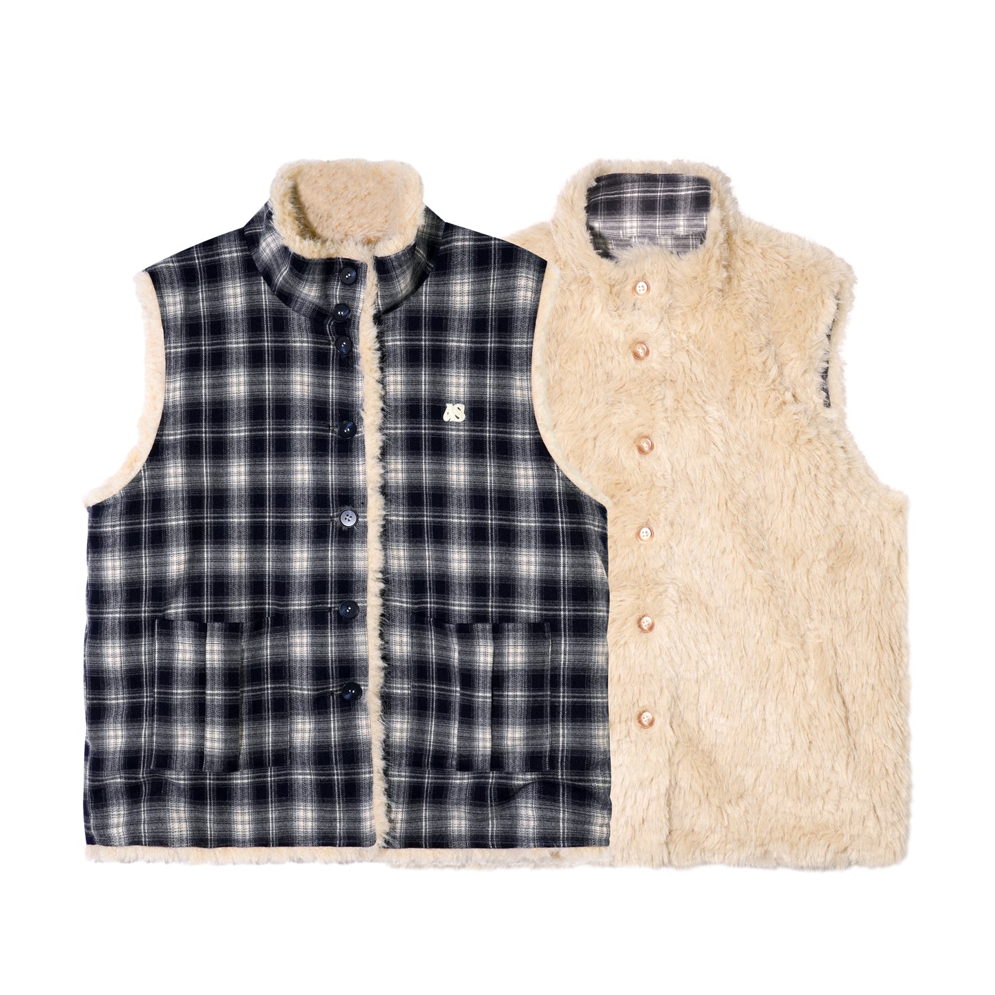 AsGony ASG25468 Double sided plaid plush button vest