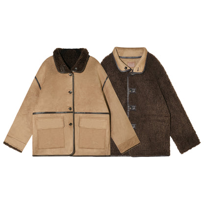 AsGony ASG25469 Double sided fur integrated suede lamb coat