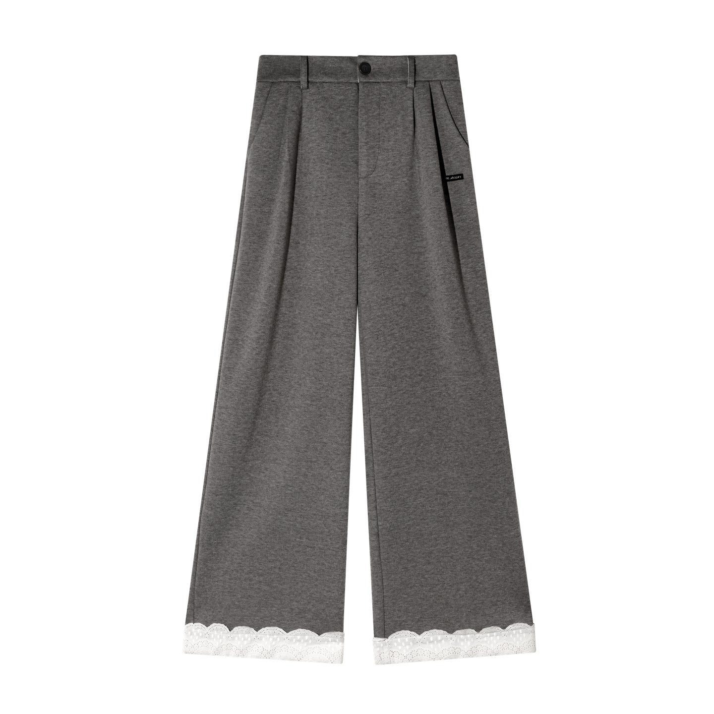 AsGony ASG25473 Embroidered lace straight leg wool casual pants
