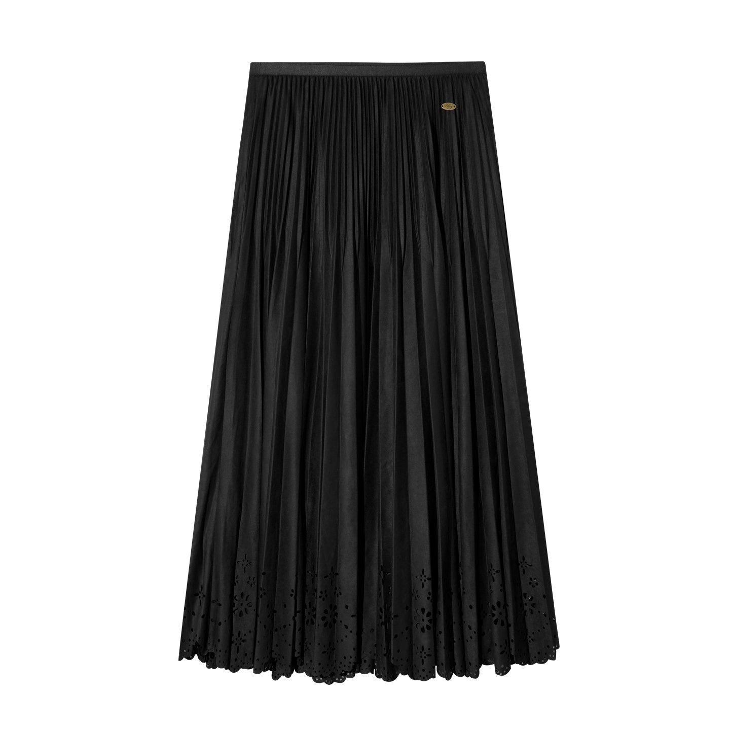 AsGony ASG25477 Hollow lace hem pleated suede long skirt