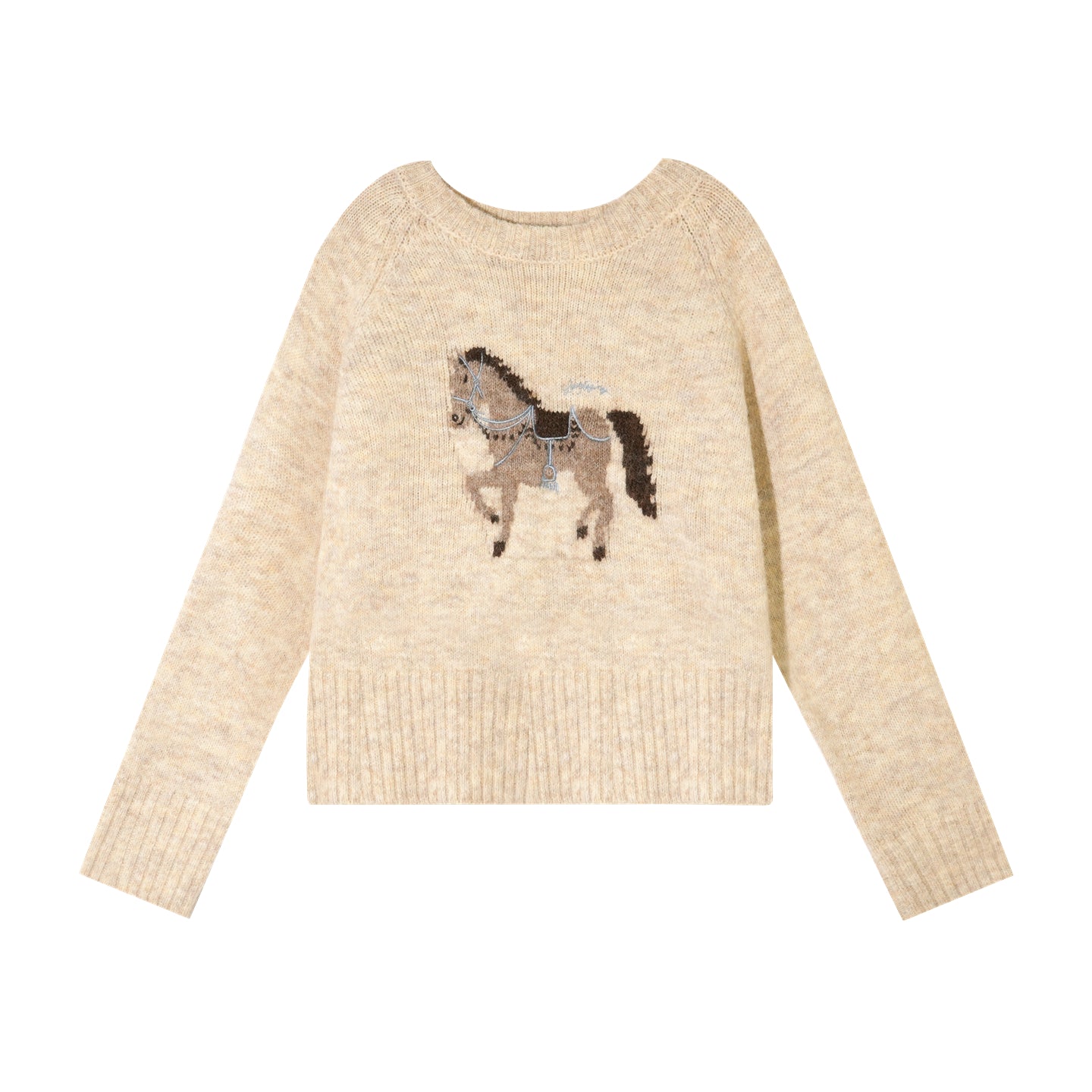 AsGony ASG25480 Wool pony jacquard embroidered round neck sweater