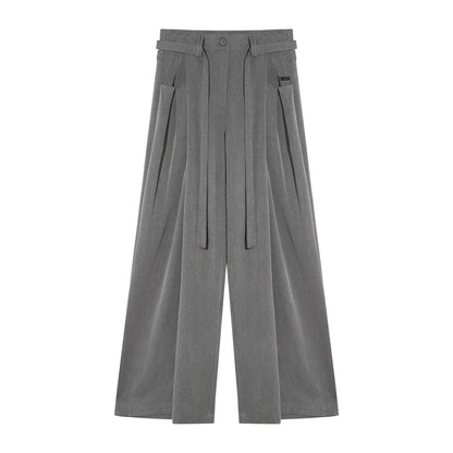 AsGony ASG25486 Pleated decorative strap wide leg pants