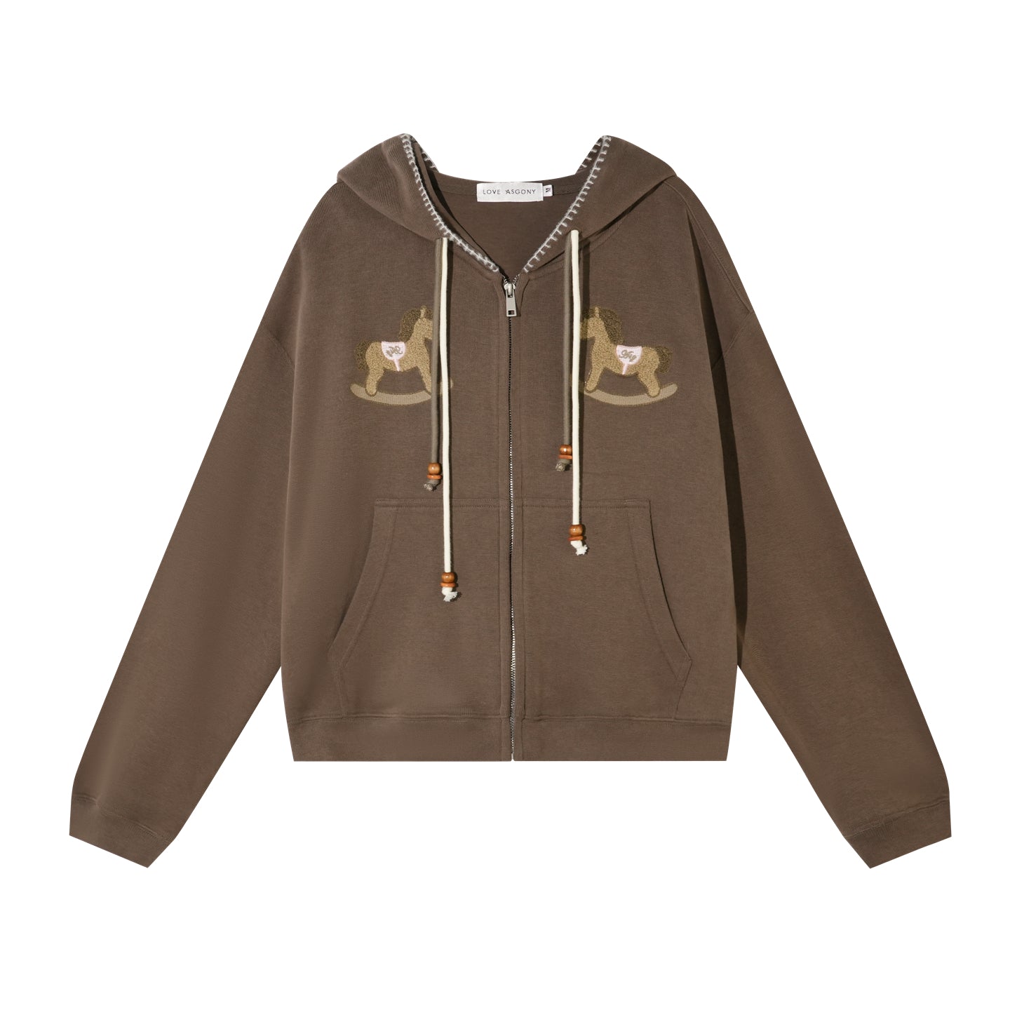 AsGony ASG25488&amp;ASG25489 Embroidered bead hooded jacket + pants