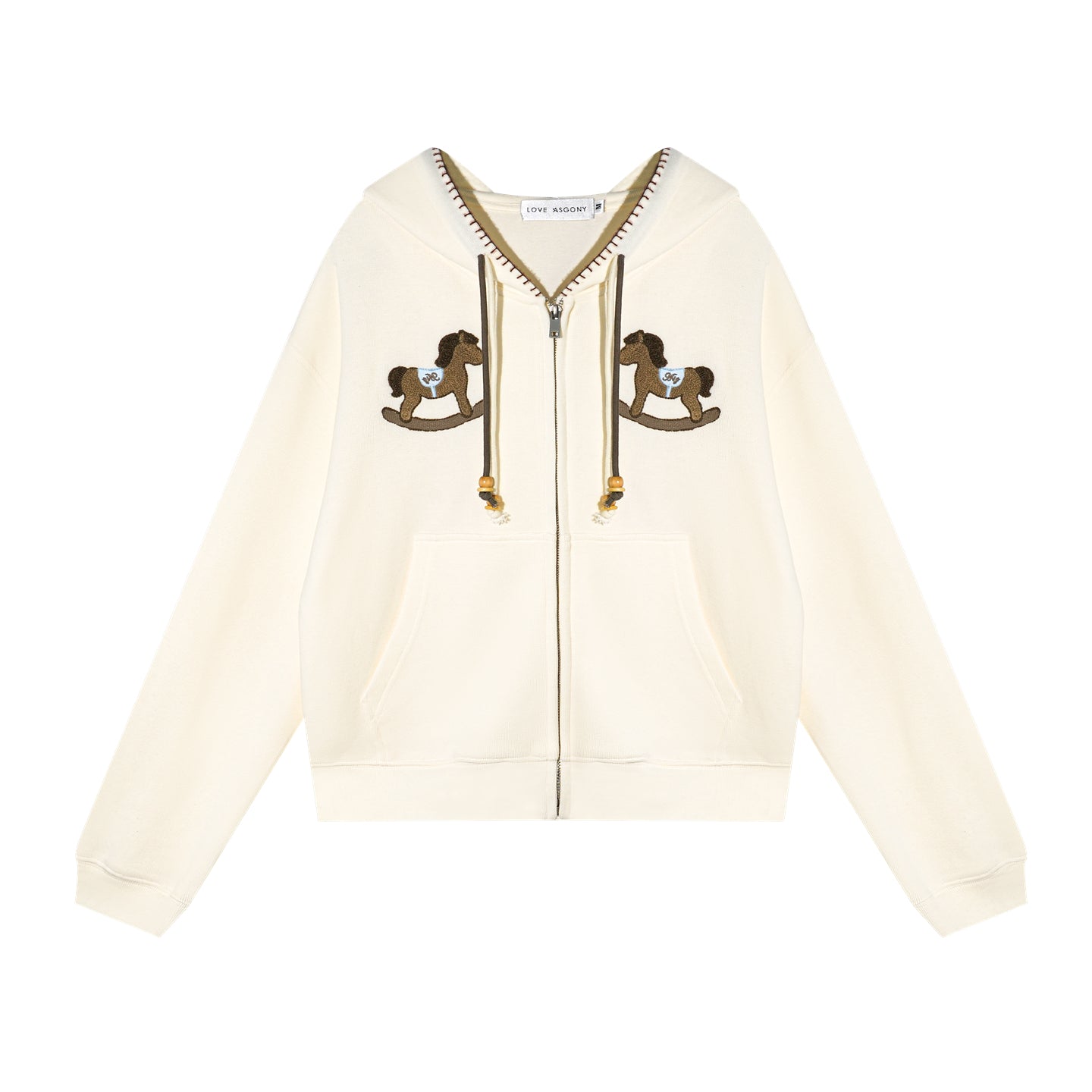 AsGony ASG25488&amp;ASG25489 Embroidered bead hooded jacket + pants