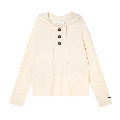 AsGony ASG25490&amp;ASG25521 Wool pullover hooded button twisted knit sweater + pants